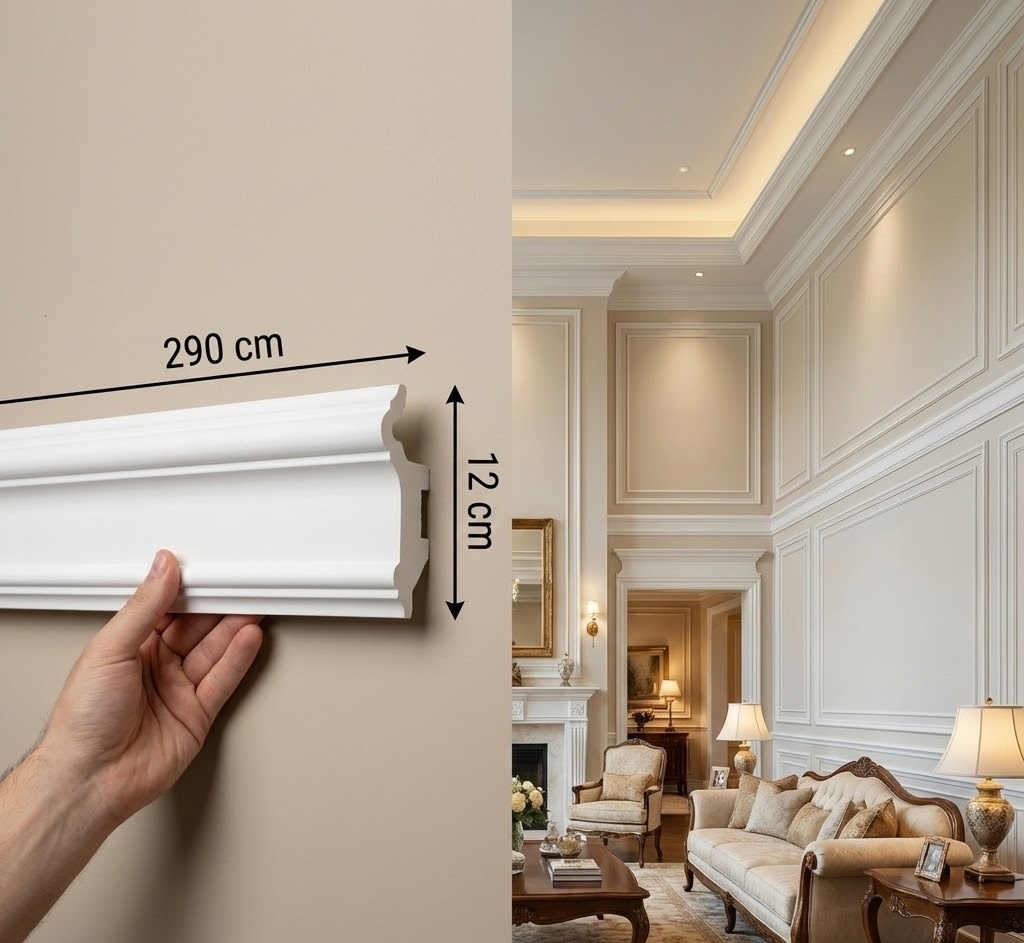 كورنيش ديكور بولي يوريثان عريض (طول 290 سم وعرض 12 سم) | Wide PU Molding